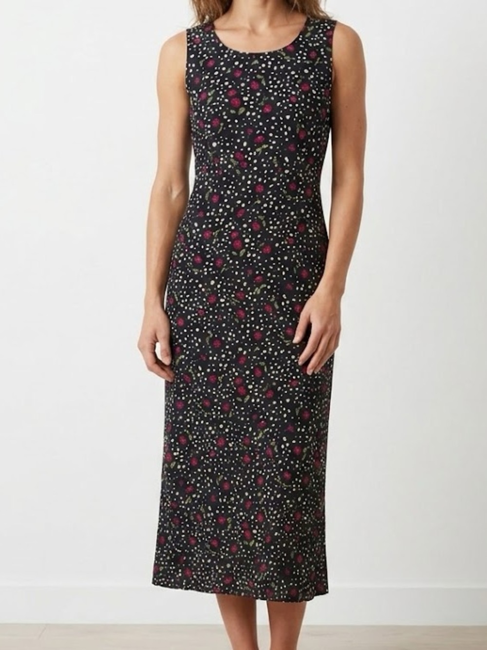 Vintage 90s Kathie Lee Black Floral Midi Dress 8